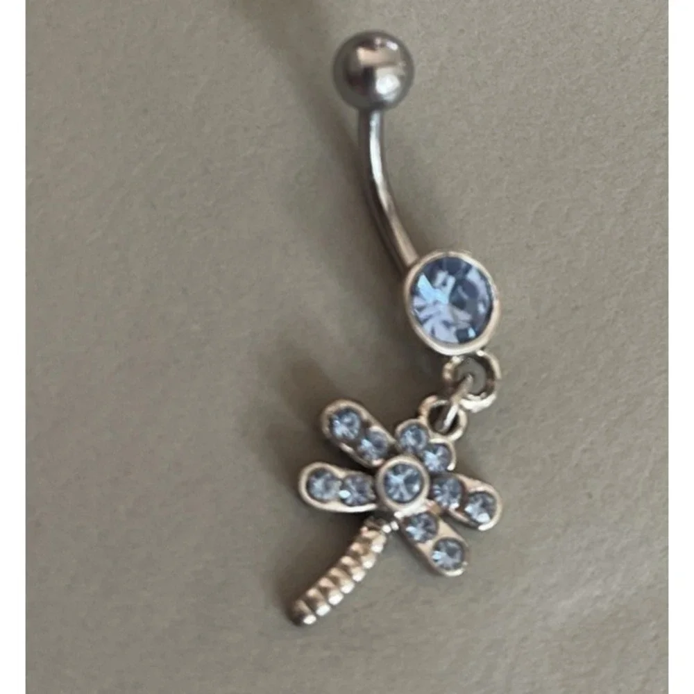 Dragonfly Belly Button Navel Ring Piercing‎ Blue Crystal Dragon Fly Silver tone